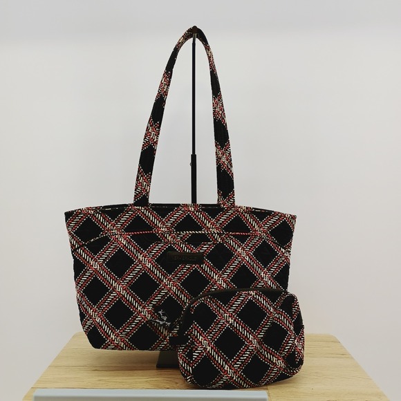 Vera Bradley Handbags - Vera Bradley Minsk Plaid Shoulder Tote Quilted Cotton Bag And Cosmetic Case Set
